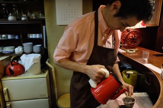 Making Coffee at Cafe de Lambre Kissaten Cafe in Ginza Tokyo Japan