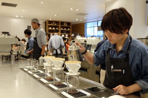 Barista Making Coffee at Blue Bottle Coffee Shinjuku Japan Tokyo